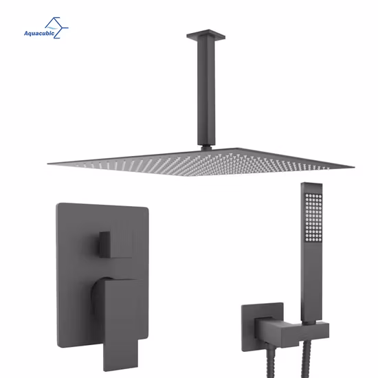 Set doccia Aquacubic con montaggio a soffitto, solo rubinetto, sistema doccia a pioggia per bagno, nero opaco, con soffione da 12 pollici